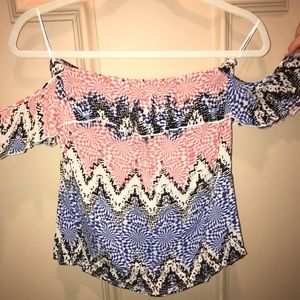 Off the shoulder patterned shirt